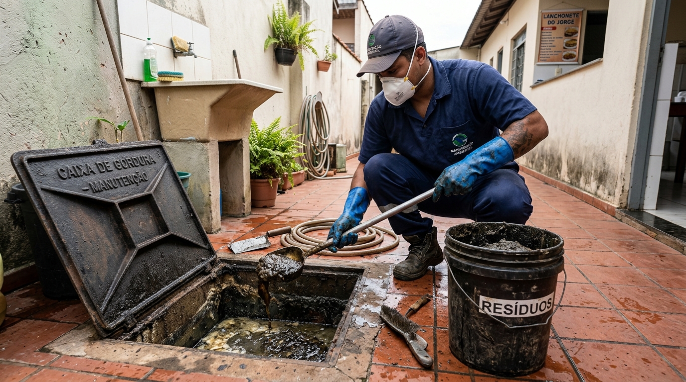 Remoção de resíduos da caixa de gordura em Betim‑MG